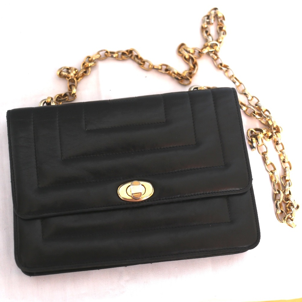 Brown Leather Brooks Brothers row quilted leather shoulder bag with gold chain